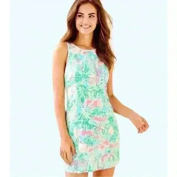 NWT Lilly Pulitzer Mila Shift Dress Sea Salt Blue on Parade 29750 Wildlife 16 XL - Picture 1 of 11